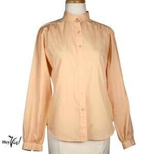 Vintage Spiegel Peach Blouse Collarless Button Up High Neck Top B36 W34 -Hey Viv